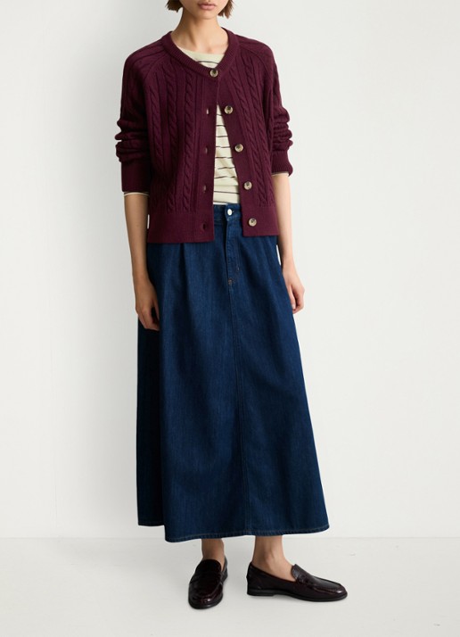 Marc O'Polo Denim Kabelgebreid vest in wolblend - voorkant 3 bordeauxrood