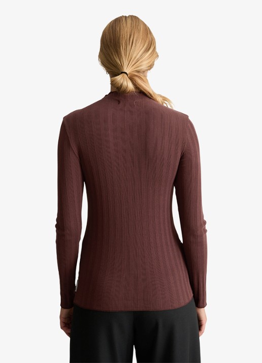 Marc O'Polo Denim Longsleeve met col  - achterkant 5 hazelnootbruin