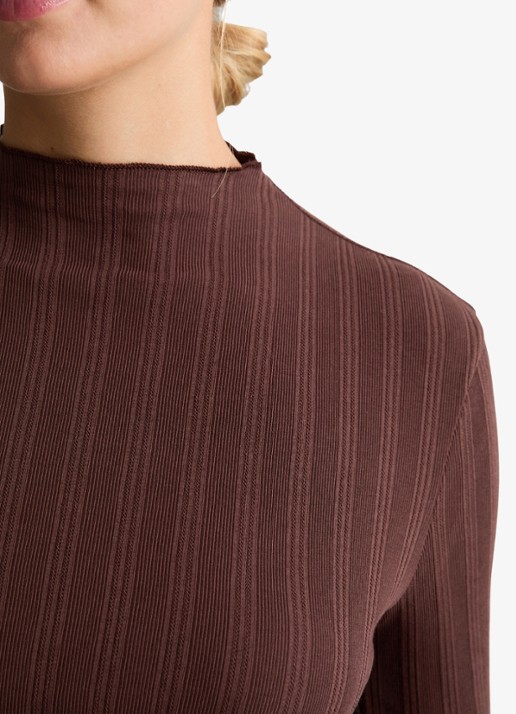 Marc O'Polo Denim Longsleeve met col  - detail 4 hazelnootbruin