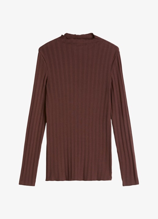 Marc O'Polo Denim Longsleeve met col  - voorkant hazelnootbruin
