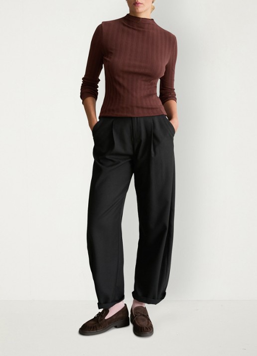 Marc O'Polo Denim Longsleeve met col  - voorkant 2 hazelnootbruin
