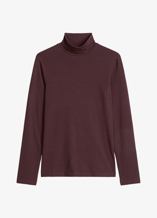 Marc O'Polo Denim Longsleeve met col - voorkant 3 donkerbruin