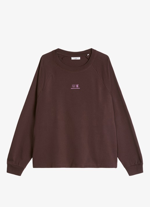 Marc O'Polo Denim Longsleeve met logo - voorkant 4 donkerbruin