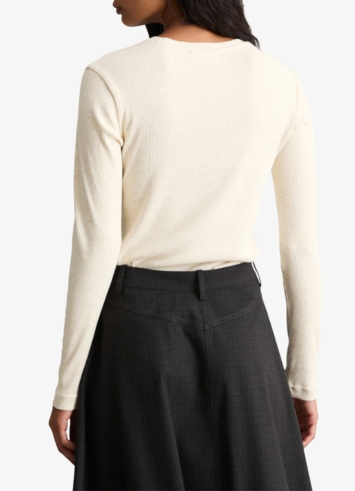 Marc O'Polo Denim Longsleeve met met ronde hals  - achterkant 5 creme