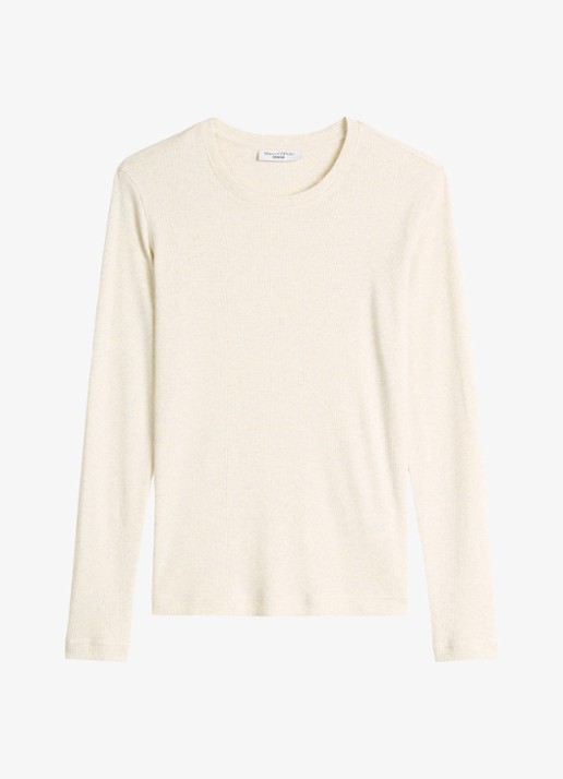 Marc O'Polo Denim Longsleeve met met ronde hals  - voorkant creme