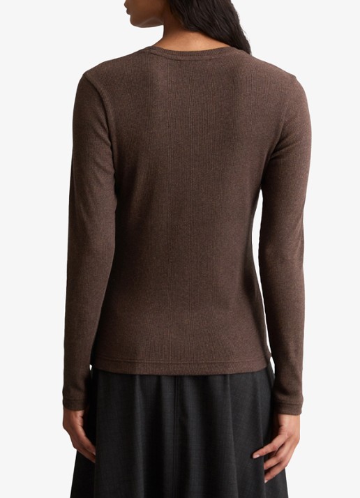 Marc O'Polo Denim Longsleeve met met ronde hals  - achterkant 5 hazelnootbruin