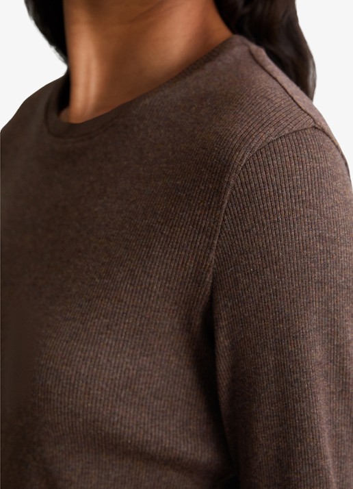Marc O'Polo Denim Longsleeve met met ronde hals  - detail 2 hazelnootbruin