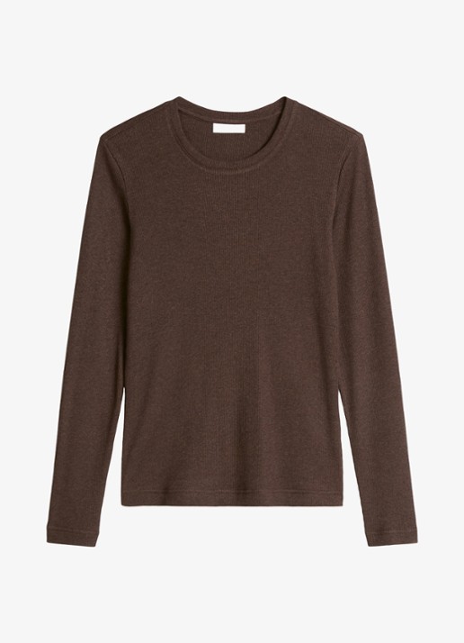 Marc O'Polo Denim Longsleeve met met ronde hals  - voorkant 3 hazelnootbruin