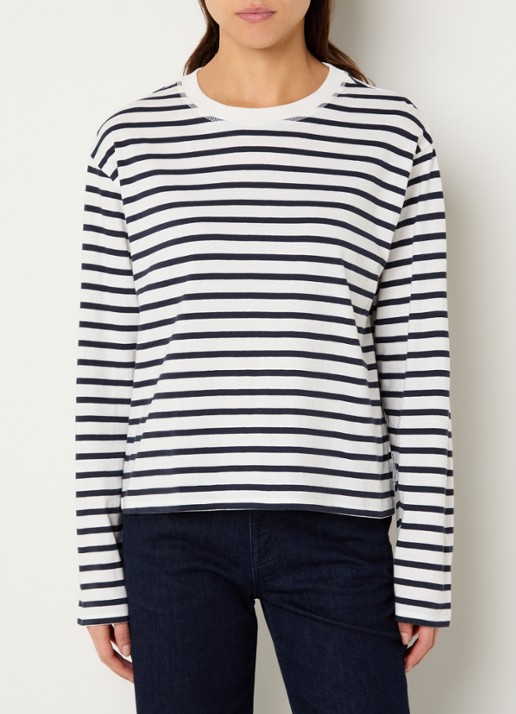 Marc O'Polo Denim Longsleeve met streepprint - detail wit