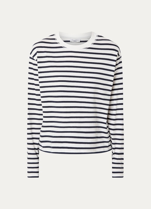 Marc O'Polo Denim Longsleeve met streepprint - voorkant 3 wit