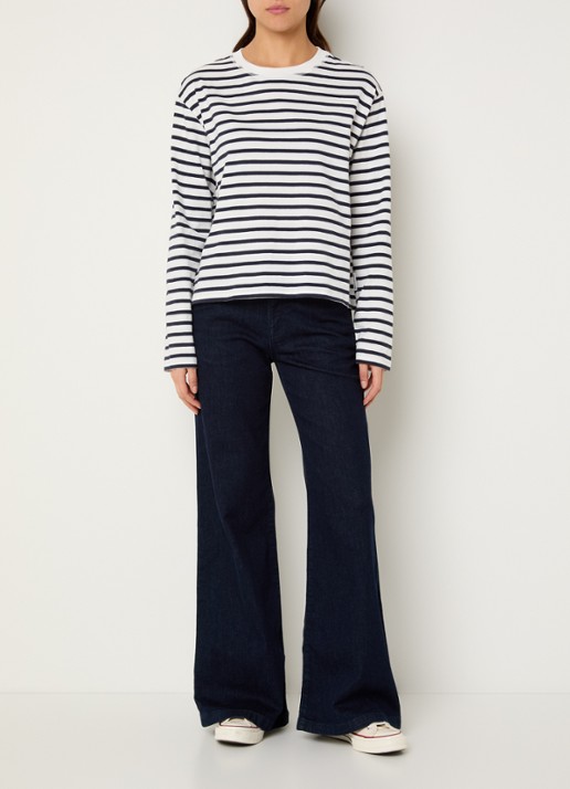 Marc O'Polo Denim Longsleeve met streepprint - voorkant 4 wit