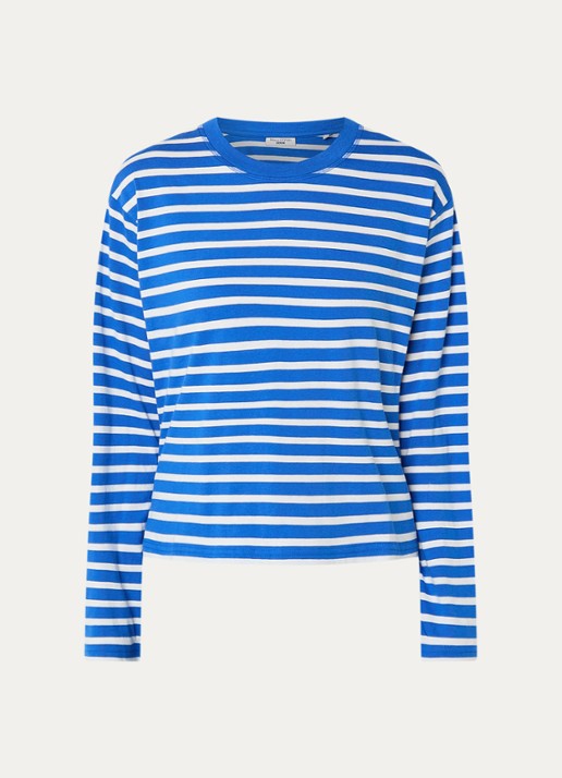 Marc O'Polo Denim Longsleeve met streepprint - voorkant 2 blauw
