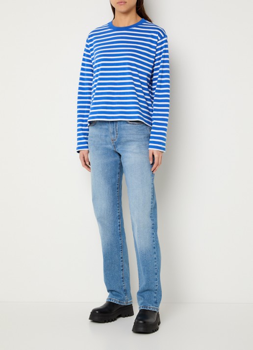 Marc O'Polo Denim Longsleeve met streepprint - voorkant 3 blauw