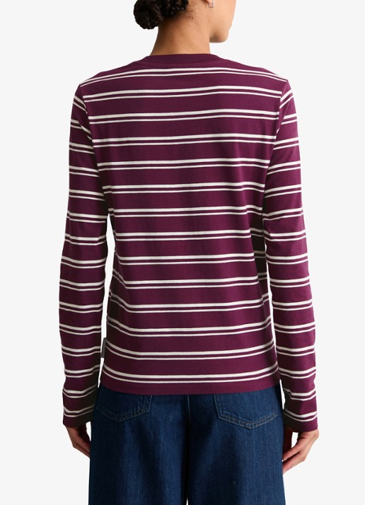 Marc O'Polo Denim Longsleeve met streepprint - achterkant 5 donkerrood