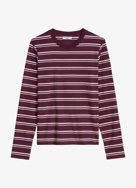 Marc O'Polo Denim Longsleeve met streepprint - voorkant 3 donkerrood