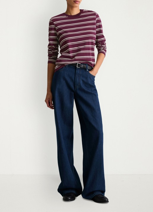Marc O'Polo Denim Longsleeve met streepprint - voorkant 4 donkerrood