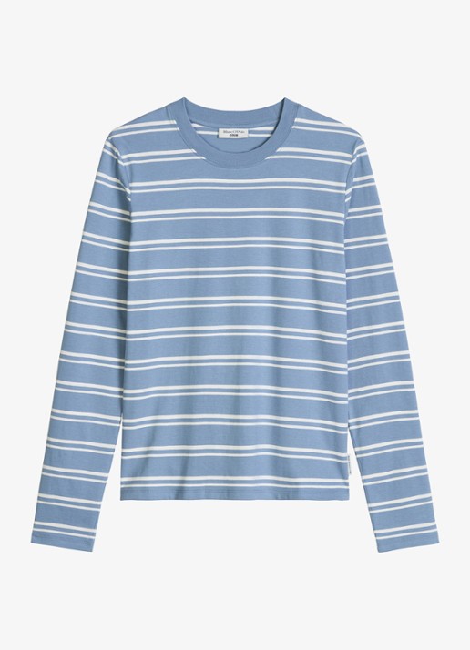 Marc O'Polo Denim Longsleeve met streepprint - voorkant 3 lichtblauw