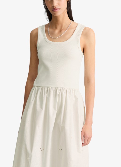 Marc O'Polo Denim Midi jurk met plooien en broderie - detail 3 silky white-1183 / wit