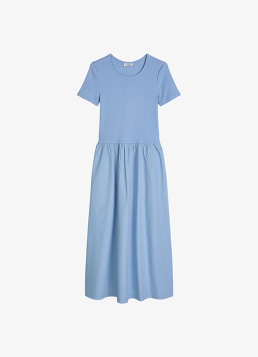 Marc O'Polo Denim Midi jurk met plooien - voorkant 3 medium blue 4840-4840 / blauw