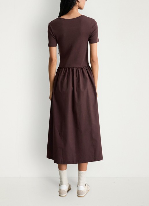 Marc O'Polo Denim Midi jurk met plooien - achterkant 5 burnt aubergine-6929 / paars