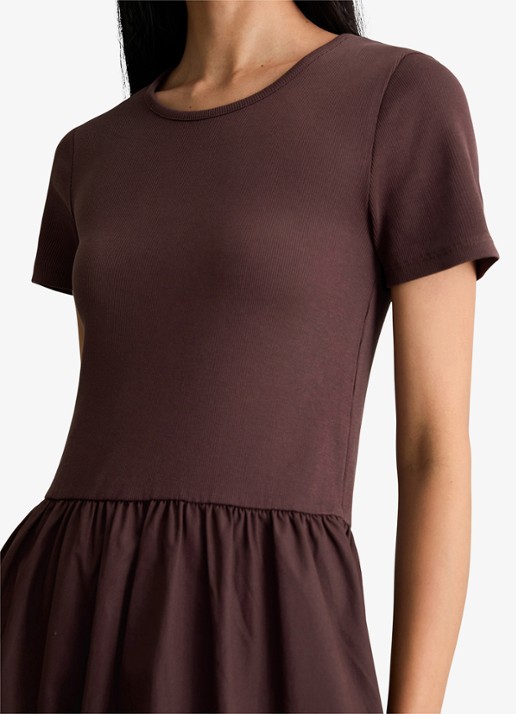 Marc O'Polo Denim Midi jurk met plooien - detail 4 burnt aubergine-6929 / paars