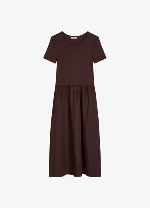 Marc O'Polo Denim Midi jurk met plooien - voorkant burnt aubergine-6929 / paars
