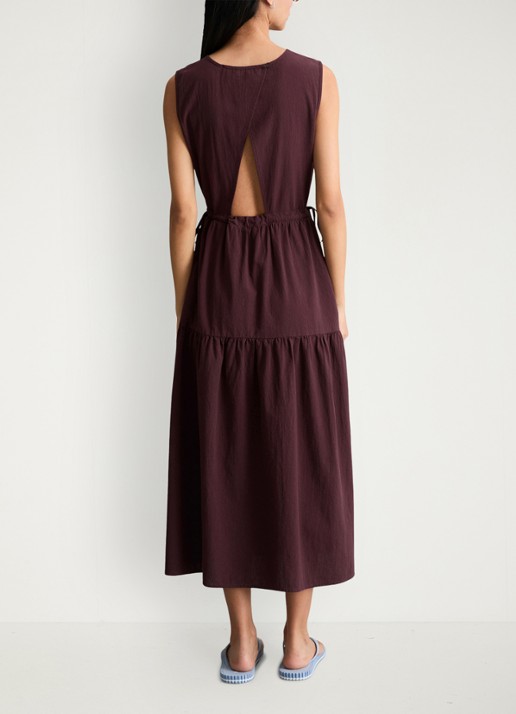 Marc O'Polo Denim Midi jurk met rugdecolleté - achterkant 3 burnt aubergine-6929 / paars