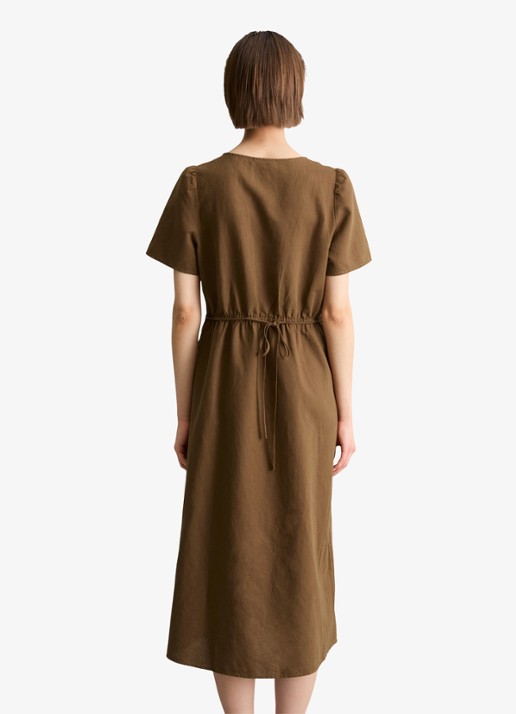Marc O'Polo Denim Midi jurk met steekzakken - achterkant 5 umbra brown-1624 / bruin
