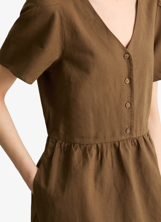 Marc O'Polo Denim Midi jurk met steekzakken - detail 4 umbra brown-1624 / bruin