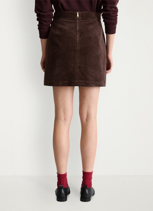 Marc O'Polo Denim Mini a-lijn rok van corduroy  - achterkant 5 hazelnootbruin
