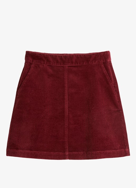 Marc O'Polo Denim Mini a-lijn rok van corduroy  - voorkant kersenrood
