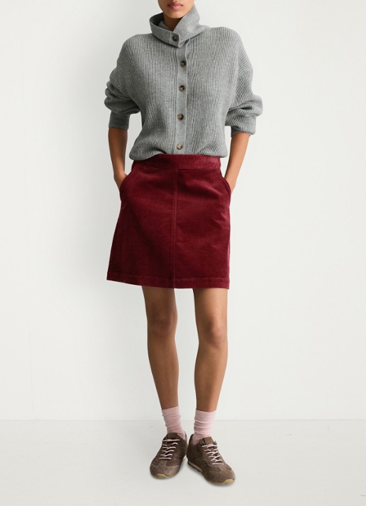 Marc O'Polo Denim Mini a-lijn rok van corduroy  - voorkant 2 kersenrood