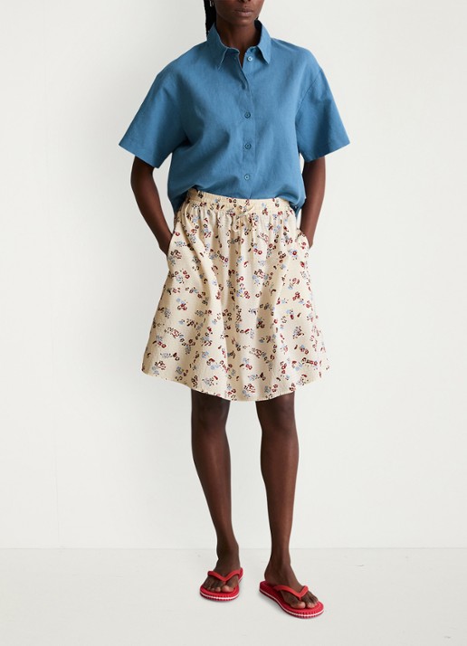 Marc O'Polo Denim Mini rok met print en elastische band - voorkant 4 offwhite_multi_01-1257 / wit