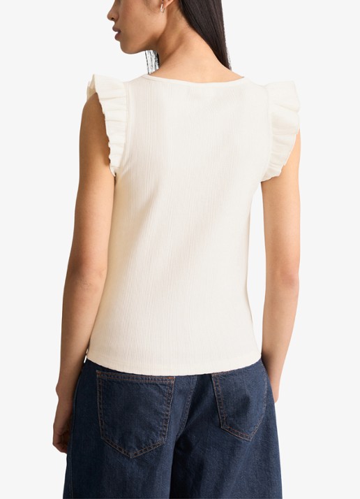 Marc O'Polo Denim Mouwloze top met ribstructuur - achterkant 3 silky white-1183 / wit