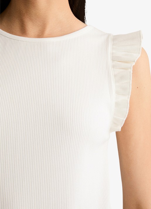 Marc O'Polo Denim Mouwloze top met ribstructuur - detail 5 silky white-1183 / wit