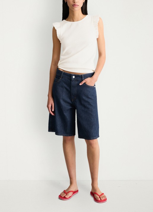 Marc O'Polo Denim Mouwloze top met ribstructuur - voorkant 2 silky white-1183 / wit