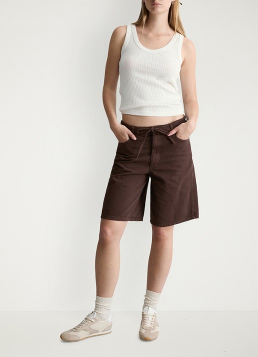 Marc O'Polo Denim Pointelle tank top van katoen - voorkant 2 silky white-1183 / wit
