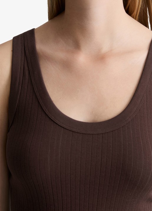 Marc O'Polo Denim Pointelle tank top van katoen - detail 5 burnt aubergine-6929 / paars