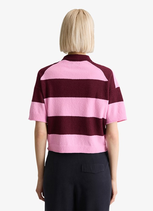 Marc O'Polo Denim Polo met streepprint - achterkant dark pink/7697