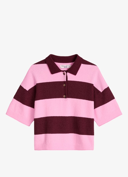 Marc O'Polo Denim Polo met streepprint - voorkant 2 dark pink/7697