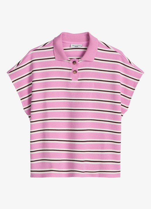 Marc O'Polo Denim Polo met streepprint - voorkant 4 light pink/8375