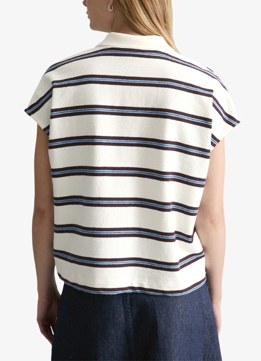 Marc O'Polo Denim  Polo met streepprint - achterkant 3 offwhite multi 01-1257 / wit