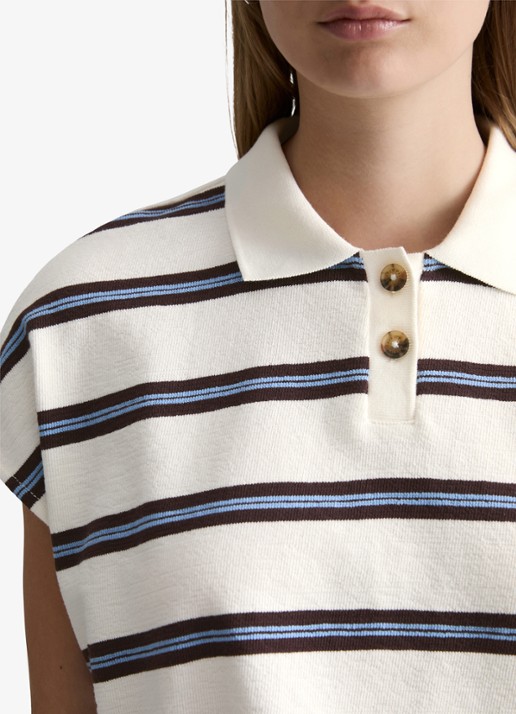 Marc O'Polo Denim  Polo met streepprint - detail 5 offwhite multi 01-1257 / wit