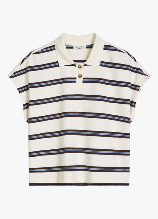 Marc O'Polo Denim  Polo met streepprint - voorkant offwhite multi 01-1257 / wit