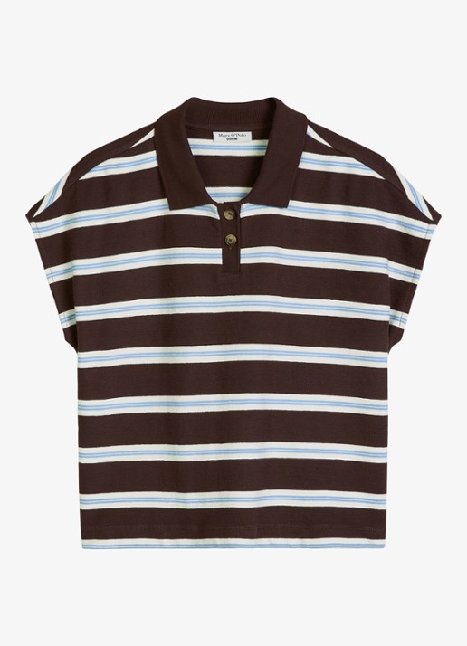 Marc O'Polo Denim  Polo met streepprint - voorkant 2 dark brown multi 01-1543 / bruin