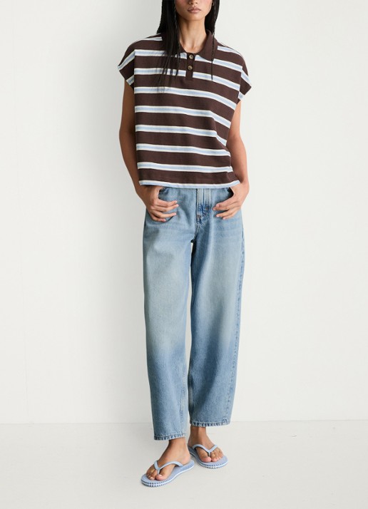 Marc O'Polo Denim  Polo met streepprint - voorkant 3 dark brown multi 01-1543 / bruin