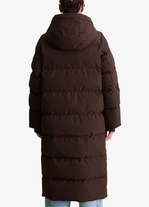 Marc O'Polo Denim Puffer jas met capuchon - achterkant 3 donkerbruin