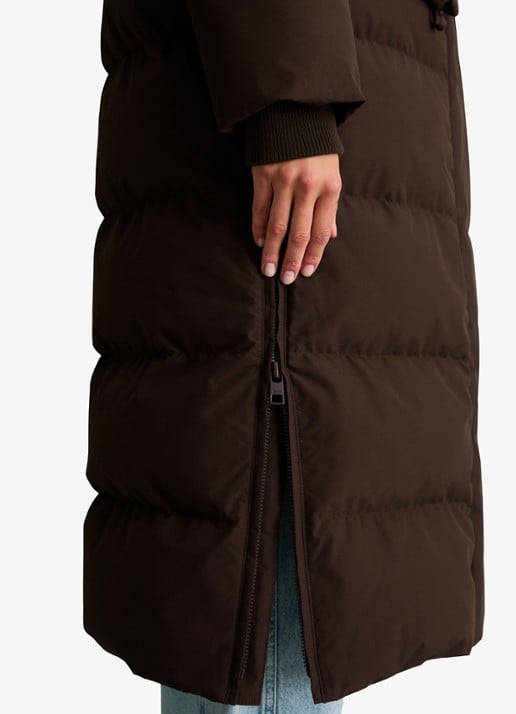 Marc O'Polo Denim Puffer jas met capuchon - detail 5 donkerbruin