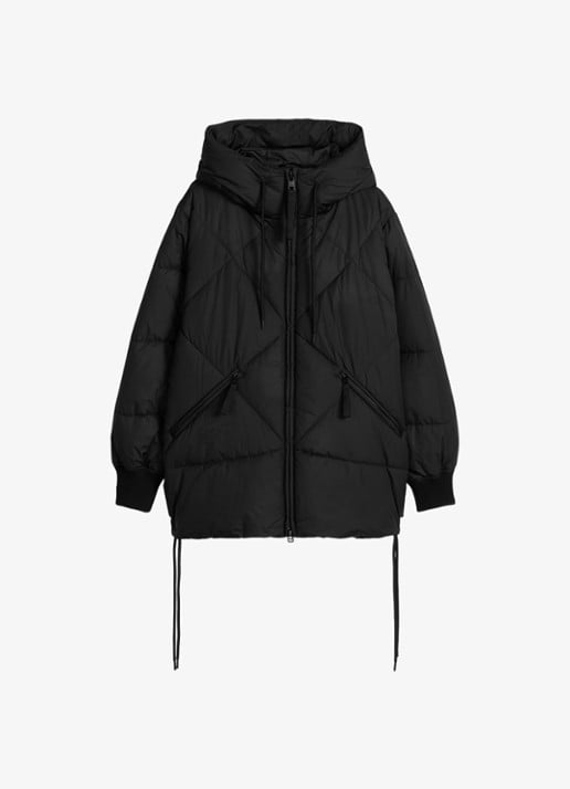 Marc O'Polo Denim Puffer jas met capuchon - voorkant 2 zwart