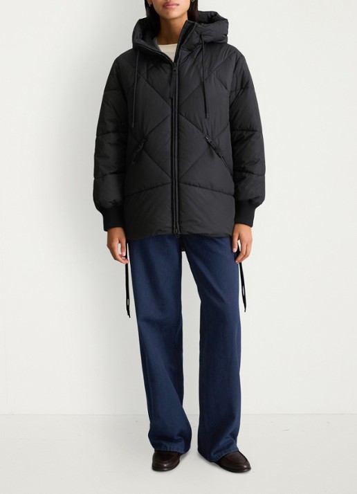 Marc O'Polo Denim Puffer jas met capuchon - voorkant 3 zwart